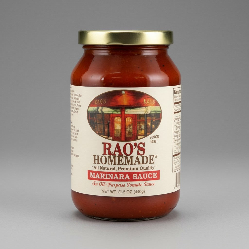 Pops Trading Company Rao's Homemade Marinara Sauce, 15.5 oz jar. All natural sauce with Italian tomatoes, onion, olive oil, basil, and garlic.