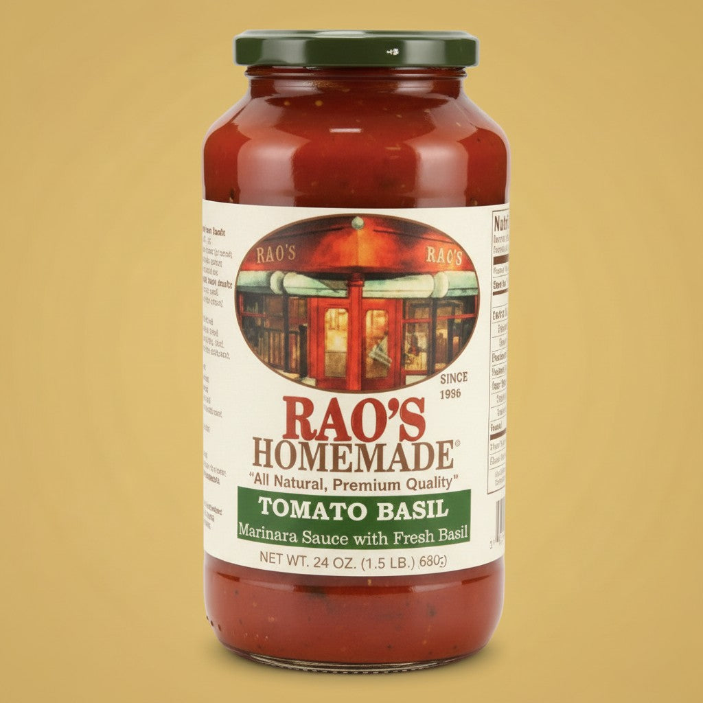 Pops Trading Company Rao's Homemade Tomato Basil Marinara Sauce, 24 oz jar. All natural, premium quality sauce made with Italian tomatoes and fresh basil for a lighter, sweeter flavor.
