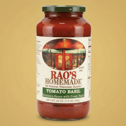 Pops Trading Company Rao's Homemade Tomato Basil Marinara Sauce, 24 oz jar. All natural, premium quality sauce made with Italian tomatoes and fresh basil for a lighter, sweeter flavor.