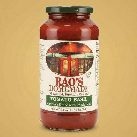 Pops Trading Company Rao's Homemade Tomato Basil Marinara Sauce, 24 oz jar. All natural, premium quality sauce made with Italian tomatoes and fresh basil for a lighter, sweeter flavor.