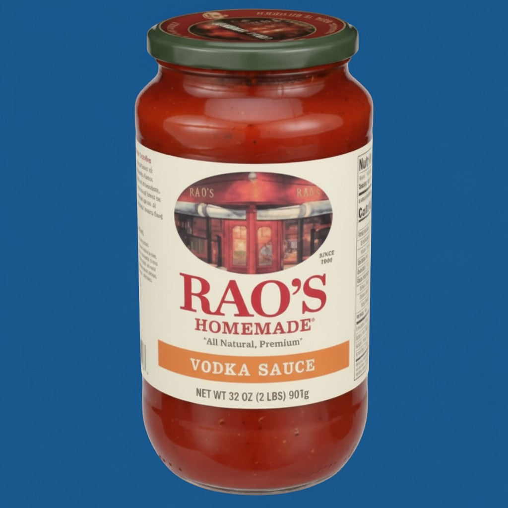Pops Trading Company Rao's Homemade Vodka Sauce 32 oz jar with vine-ripened tomatoes, Parmesan, Romano, and vodka.
